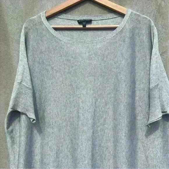 Eileen Fisher Silver/ Gray Metallic Oversized Short Sleeve Knit Top Size Large - Picture 2 of 5